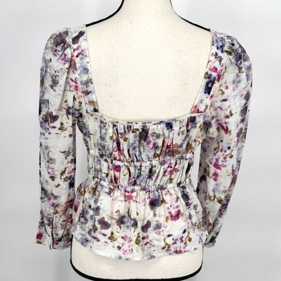 J‎ Crew x Flora Obscura Blouse Cinched-waist Top  Kaleidoscope Floral Size 2 - Picture 12 of 16